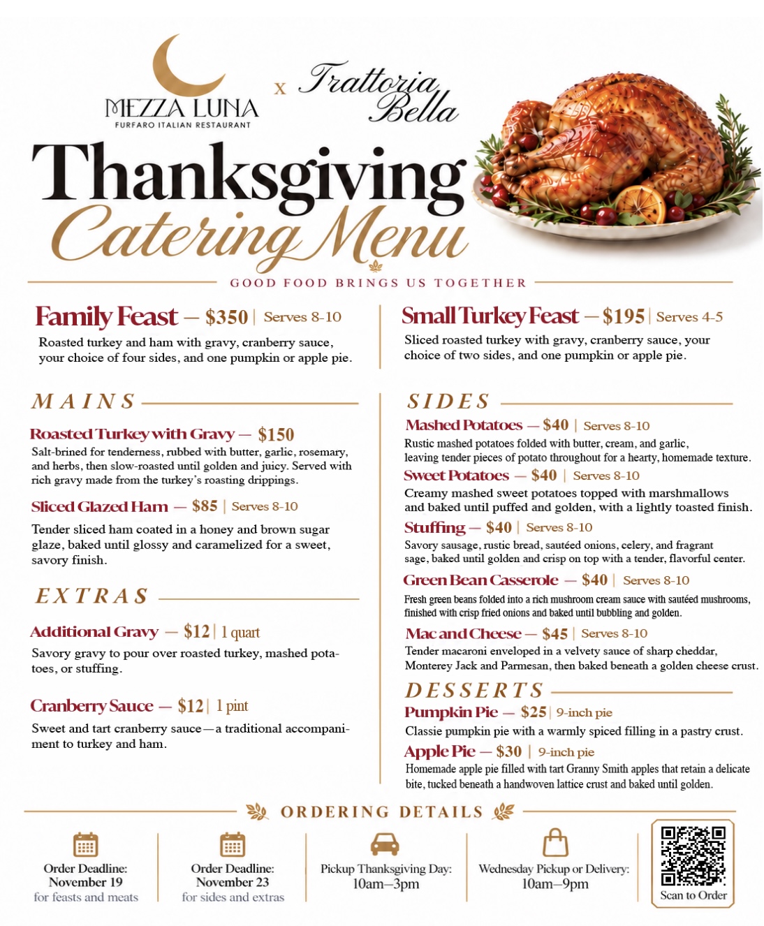 Thanksgiving catering menu flyer